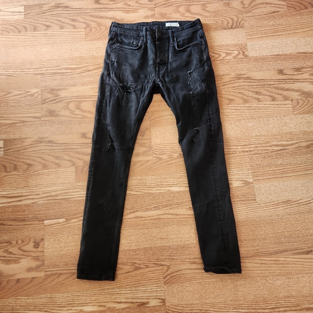 GUC ALL SAINTS CIGARETTE DAMAGED SKINNY JEANS, SIZE 30X32